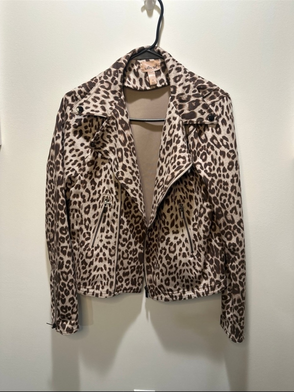 Willow Brown & Cream Leopard Print Moto Jacket